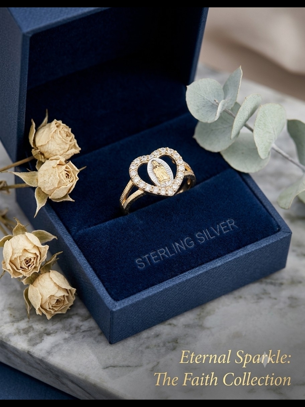 Gold-Tone Heart Ring with Crystal Halo - Faith Collection